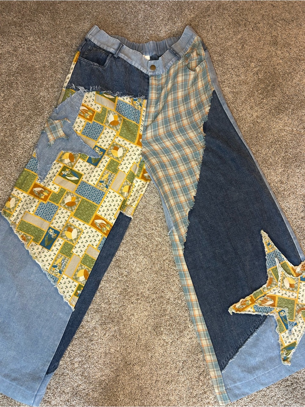 Three Birds Nest Patchwork Boho lightweight denim wide leg jeans